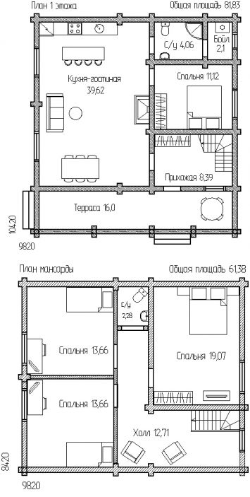 План двухэтажного дома 144 м2