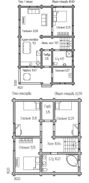 План двухэтажного дома 148 м2