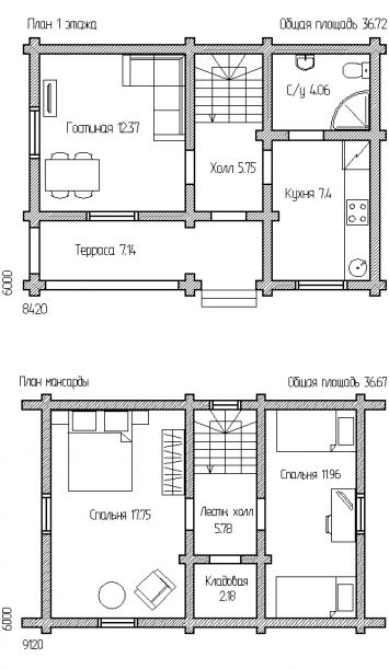 План Дом 74 (Небольшой дом с двумя спальнями, прекрасный вариант для загородного отдыха) 